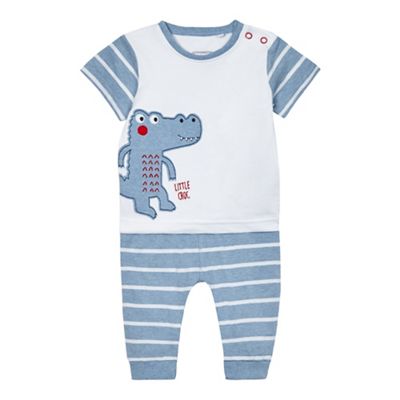 Baby boys' blue and white 'Little Croc' applique t-shirt and jogging bottoms set